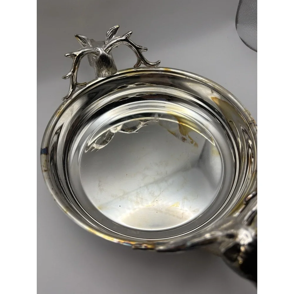 Vintage Elegance In Silver Stag Deer Head Silver Plate Bowl‎ with Box